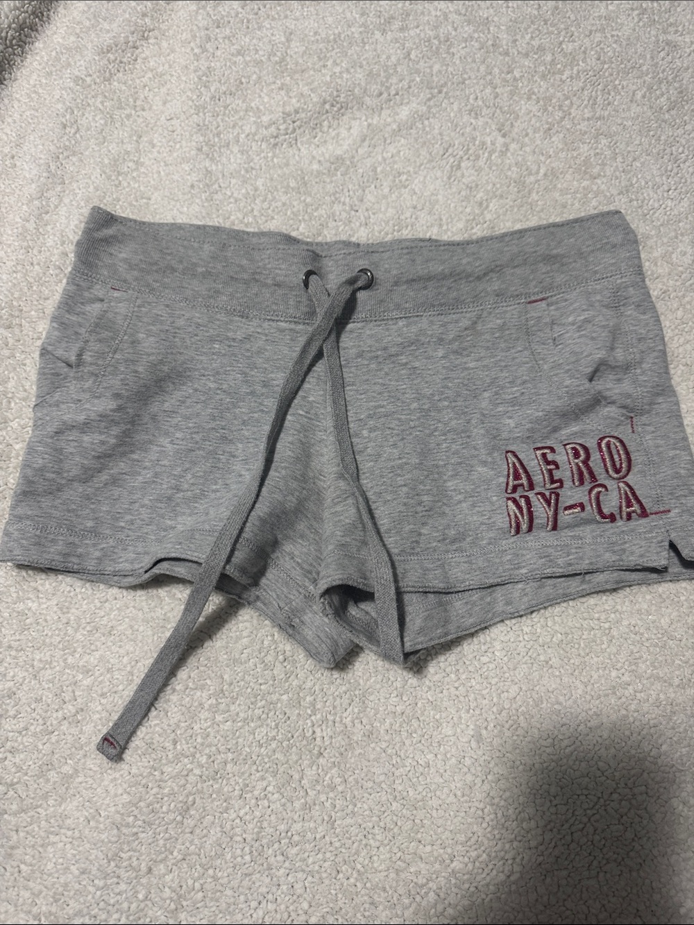 Aeropostale Gray Drawstring Logo Athletic Shorts with Magenta Accent